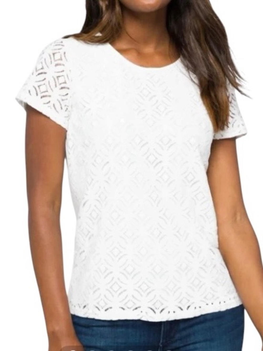 Market & Spruce Women's size S White/Cream color Geometric Lace Short Sleeve Top